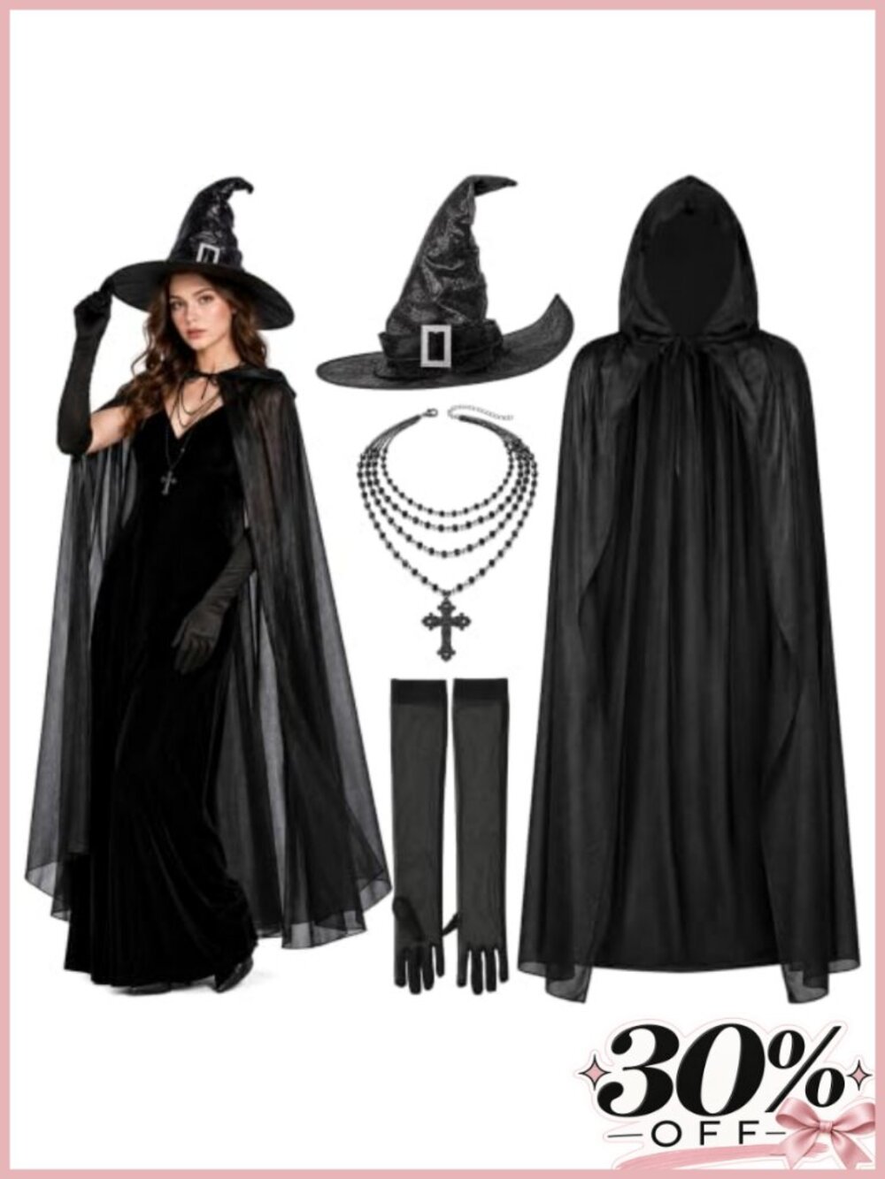 Witch Costume Accessories Set for Women Halloween Cosplay Cape Hat Gloves